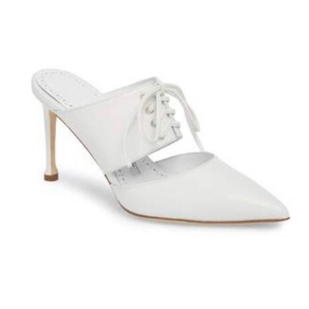 Manolo Blahnik pointy toe lace up mule heel